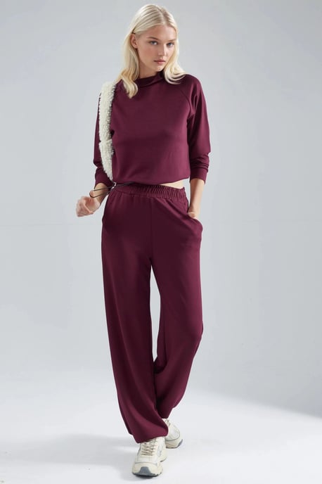 Modal Touch Half Turtleneck Blouse & Elastic Waist Pants - Image 1