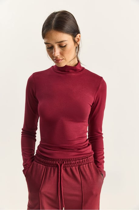 Slim Fit Långärmad Halvpolokrage Topp - Image 2