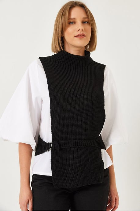 Texturerad Ribbade Turtleneck Topp med Schlefjäder - Image 1