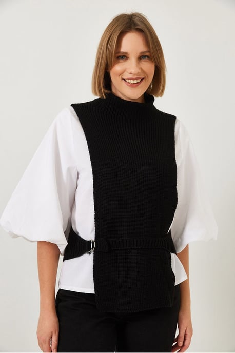 Texturerad Ribbade Turtleneck Topp med Schlefjäder - Image 2