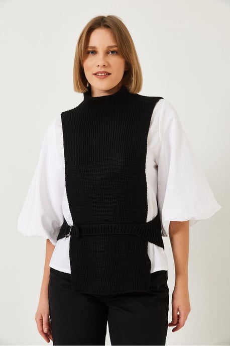 Texturerad Ribbade Turtleneck Topp med Schlefjäder - Image 3