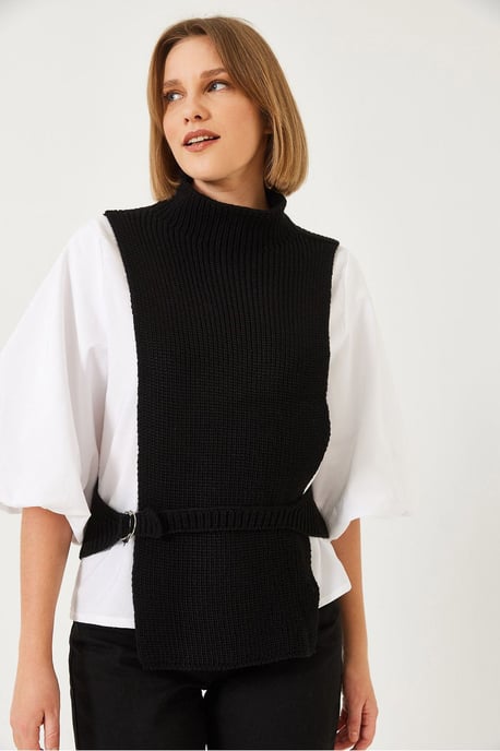 Texturerad Ribbade Turtleneck Topp med Schlefjäder - Image 4