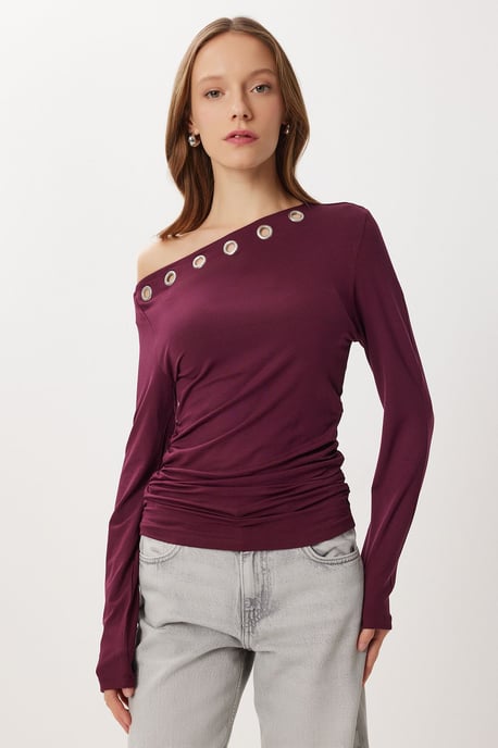 Asymmetrisk krage långärmad viskosblus - Image 3