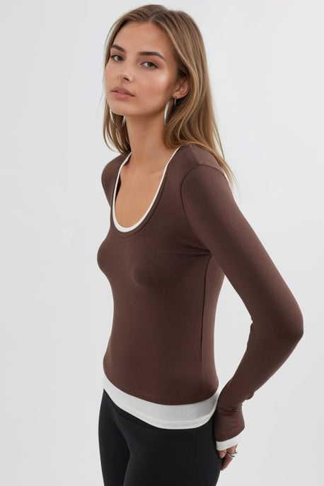Kontrastbindande långärmad blus - Image 3