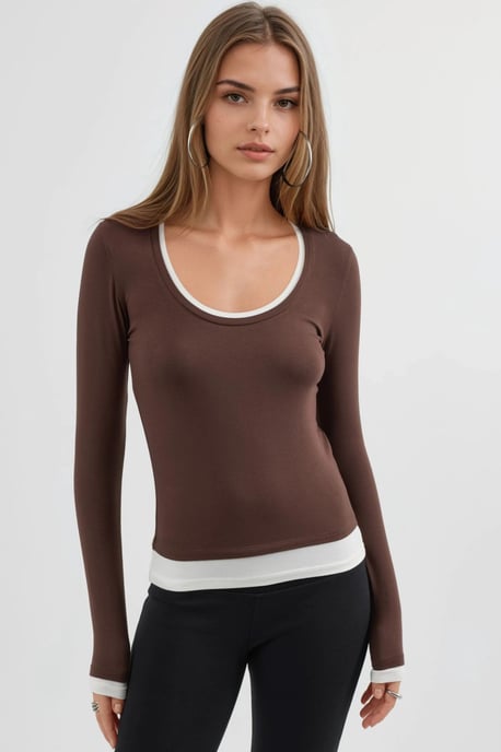 Kontrastbindande långärmad blus - Image 6