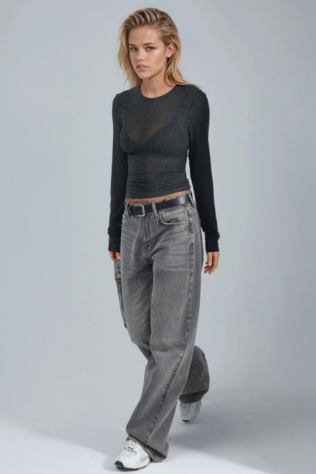 Slim Fit Långärmad Transparent Blus - Image 4