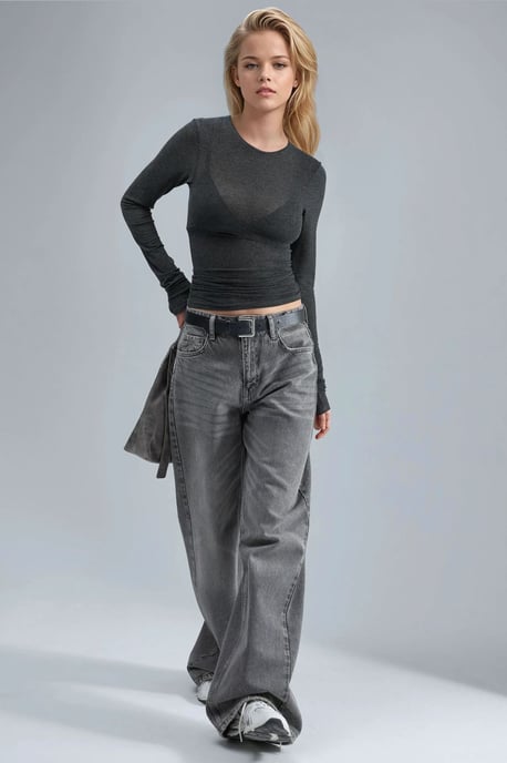 Slim Fit Långärmad Transparent Blus - Image 5