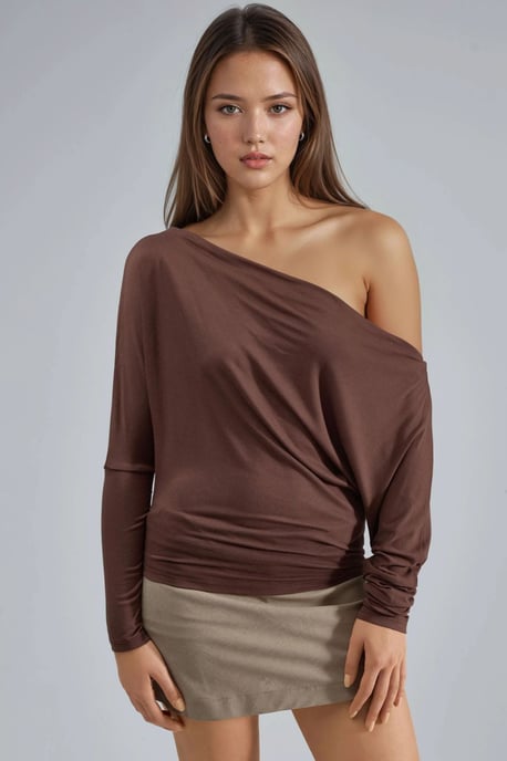 Boat Neck Drape Blouse - Image 1