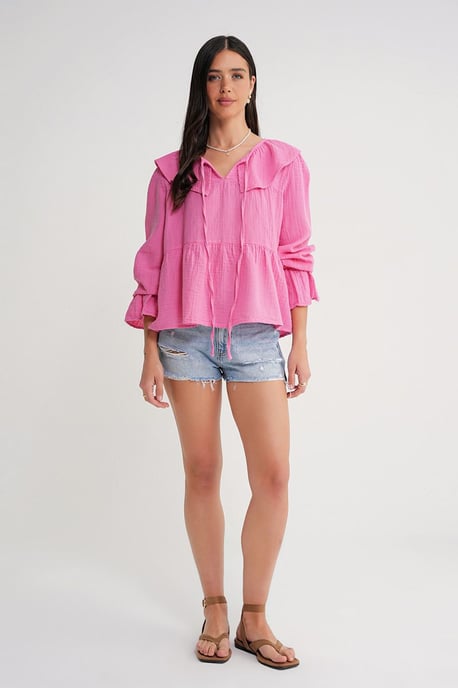 Frillige Sjaalkraag Blouse met Striksluiting - Image 2