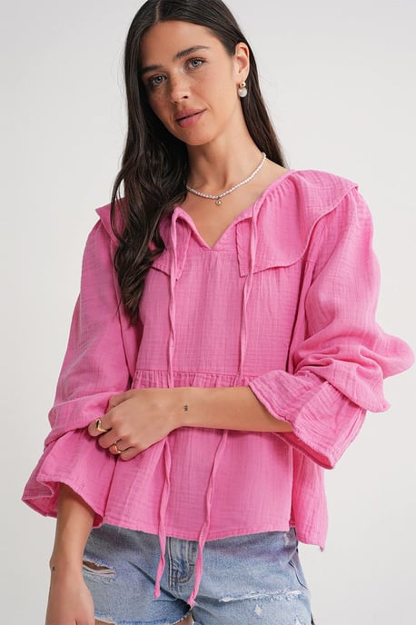 Frillige Sjaalkraag Blouse met Striksluiting - Image 3