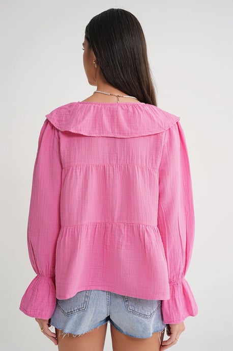 Frillige Sjaalkraag Blouse met Striksluiting - Image 5