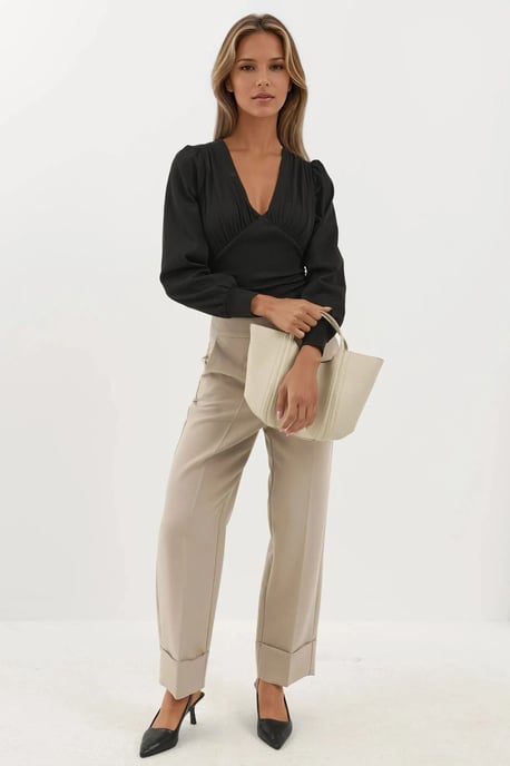 Slim Fit V-Hals Ballonmouwen Bodysuit - Image 4