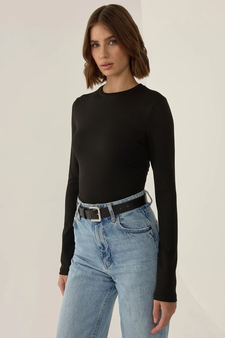 Slim Fit Lange Mouw Crew Neck Bodysuit - Image 1