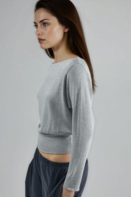 Boat Neck Long Sleeve Elastic Blouse - Image 2
