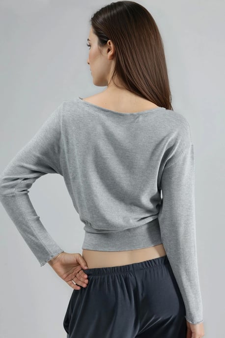 Boat Neck Long Sleeve Elastic Blouse - Image 3
