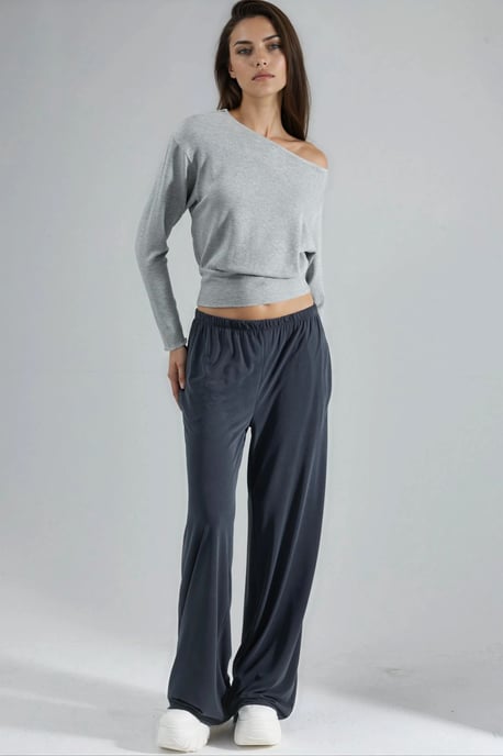 Boat Neck Long Sleeve Elastic Blouse - Image 4