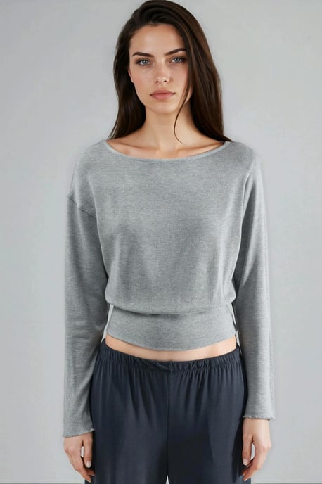 Boat Neck Long Sleeve Elastic Blouse - Image 6