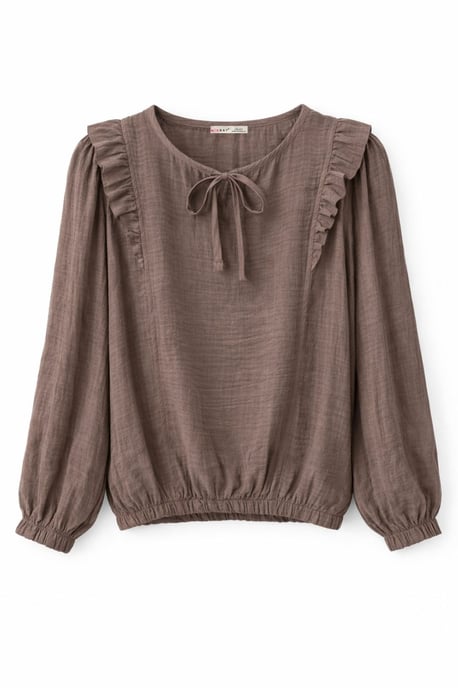 Texturerad Rynkad Crew Neck Blus - Image 1