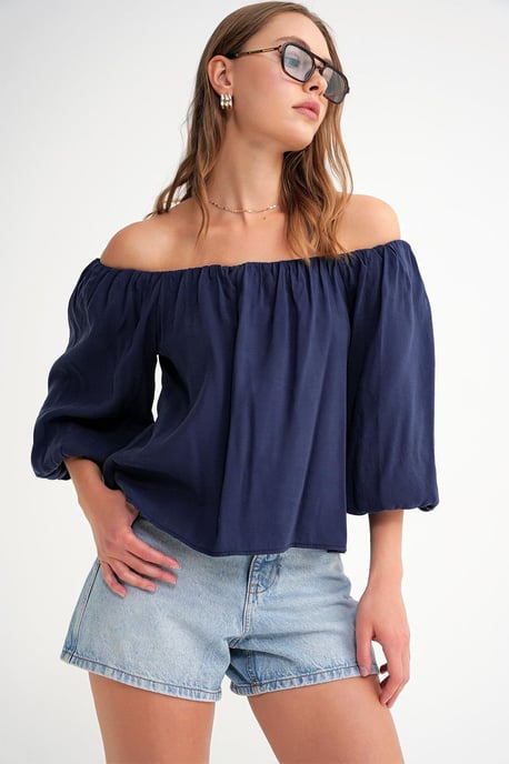 Modal Gemengde Blouse met Madonna Kraag en Rimpeldetail - Image 3