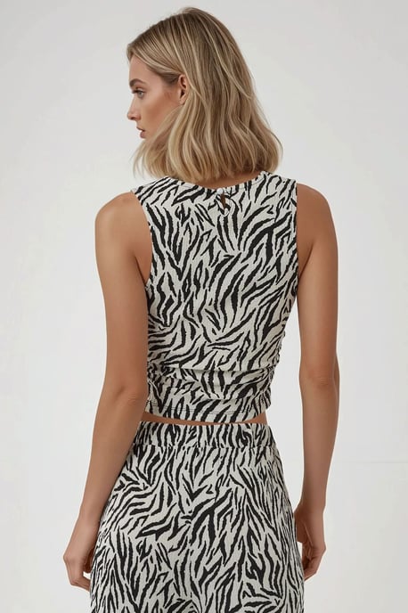 Slim Fit Zebra Print Crew Neck Top - Image 2
