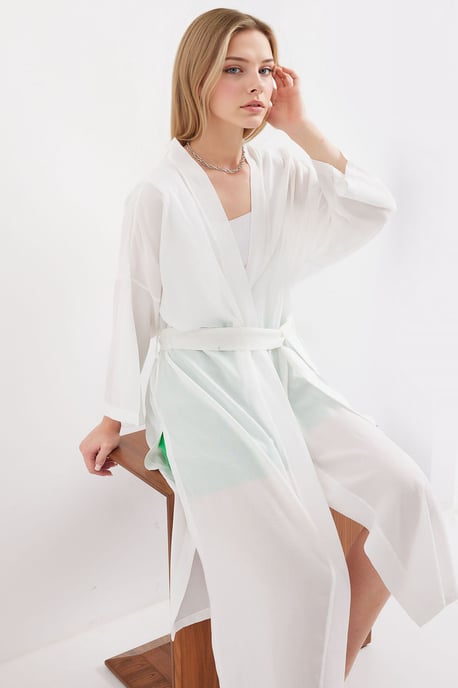 Midi Pompom Sjaalkraag Kimono - Image 4