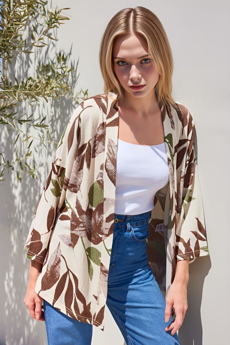Textured Losse Fit Schouderkraag Kimono - Image 1
