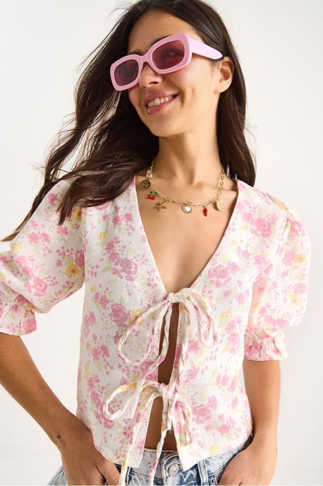 V-ringad Blommig Blus - Image 1