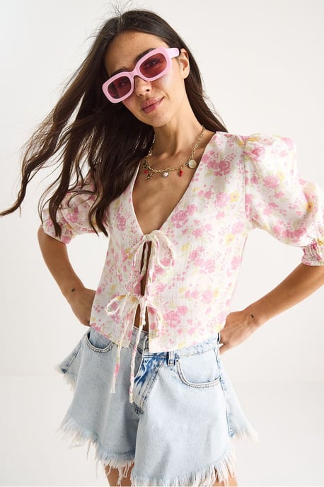 V-ringad Blommig Blus - Image 3