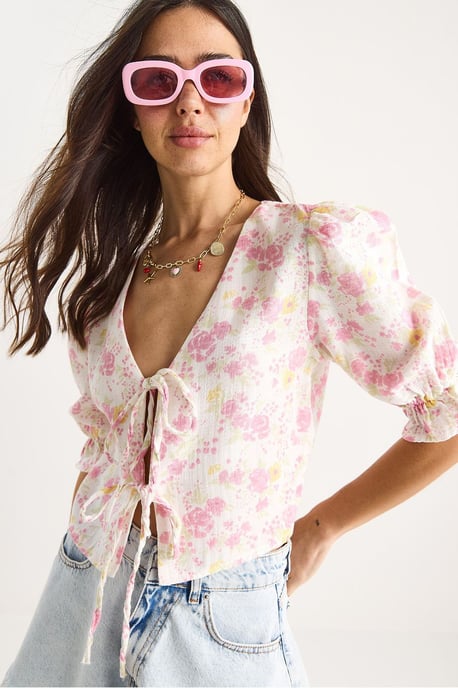V-ringad Blommig Blus - Image 4
