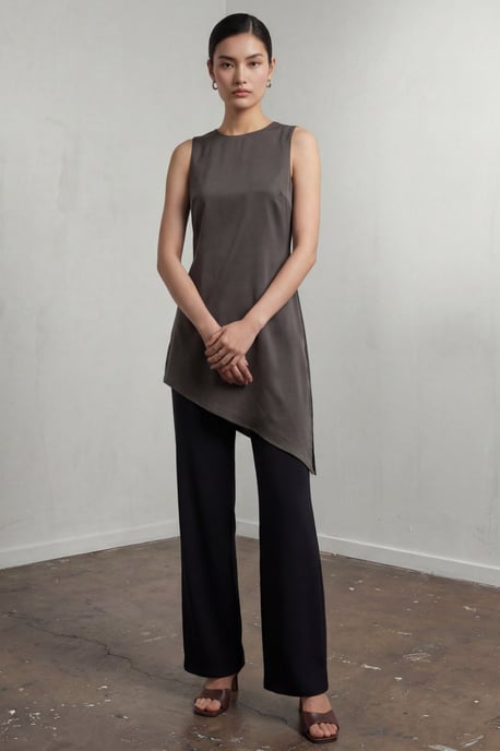Satijnen Mouwloze Blouse met Ronde Hals en Split - Image 5