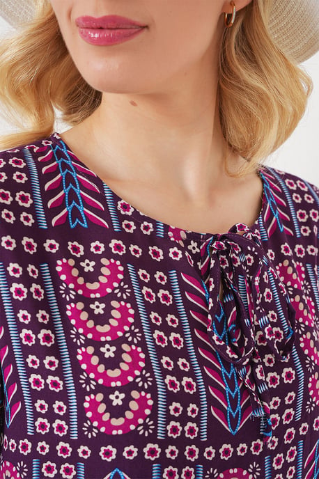 Patroon Blouse met Ronde Hals en Strikdetail - Image 5
