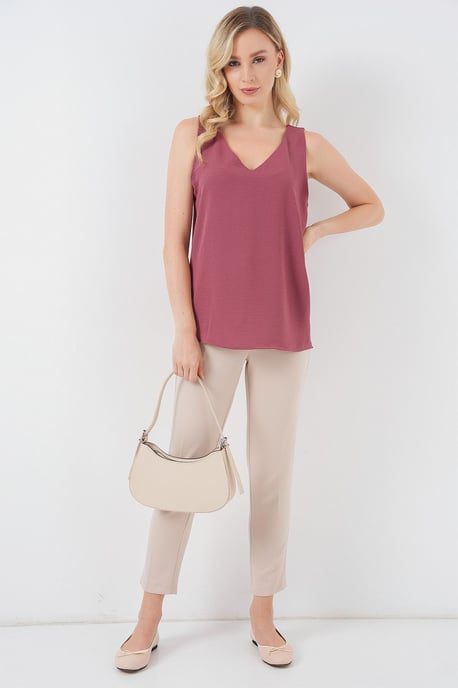 Textuur V-hals Mouwloze Blouse - Image 3