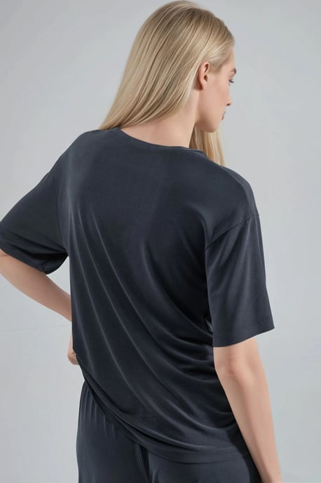 Losse Pasvorm Crew Neck Modal Blouse met Strikdetail - Image 3