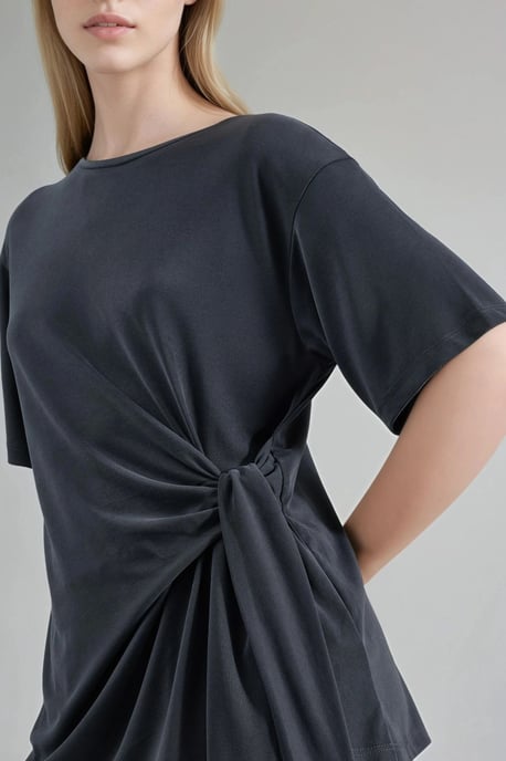 Losse Pasvorm Crew Neck Modal Blouse met Strikdetail - Image 5