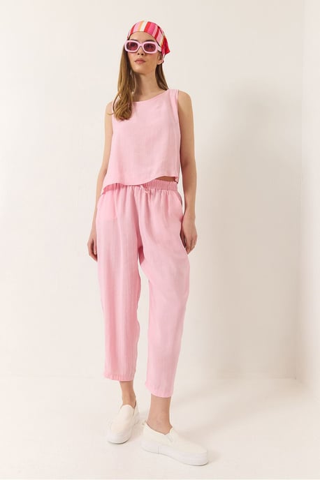 Mouwloze Crew Neck Blouse en Carrof Fıt Broek Set - Image 3
