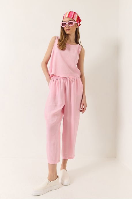 Mouwloze Crew Neck Blouse en Carrof Fıt Broek Set - Image 4