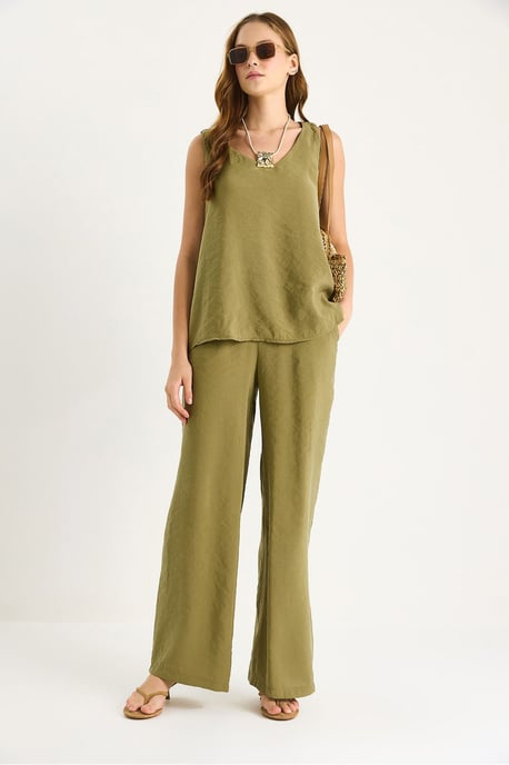 V-hals Katoenen Blouse-Broek Twee-Piece Set - Image 3