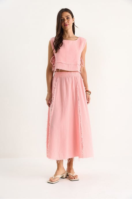 Textured Blouse & Skirt Muslin Fabric Two-Piece Set - Image 2