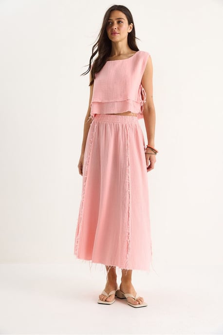 Textured Blouse & Skirt Muslin Fabric Two-Piece Set - Image 3