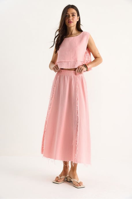 Textured Blouse & Skirt Muslin Fabric Two-Piece Set - Image 4