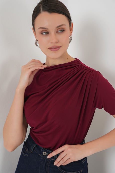 Fitted Blouse met Rimpeldetail en Ronde Hals - Image 3