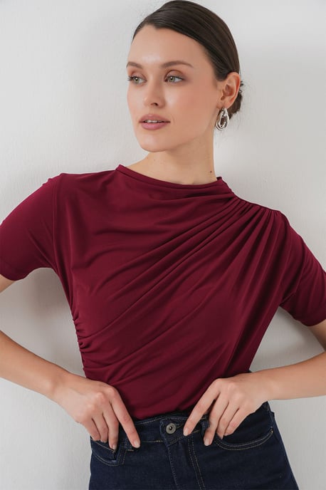 Fitted Blouse met Rimpeldetail en Ronde Hals - Image 4