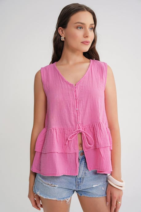 V-Neck Buttoned Cotton Blouse - Image 5