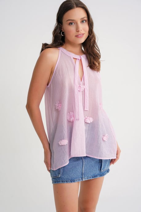 V-Neck Tie Closure Ruffle Blouse - Image 3