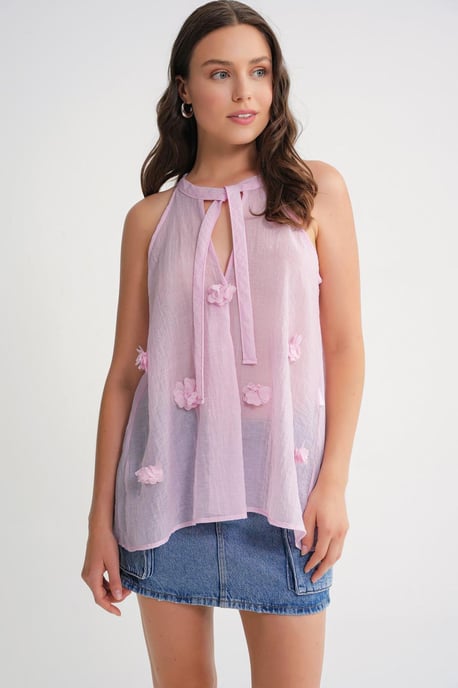 V-Neck Tie Closure Ruffle Blouse - Image 4
