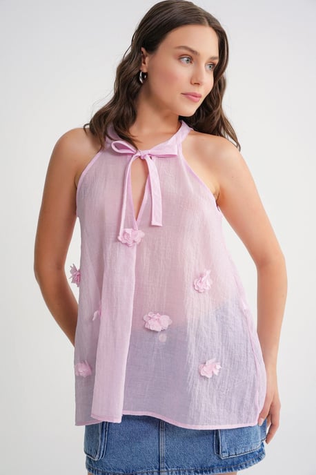 V-Neck Tie Closure Ruffle Blouse - Image 5
