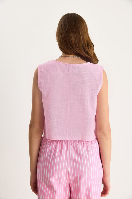 Linnenmix Korte Mouw Crew Neck Blouse - Image 6