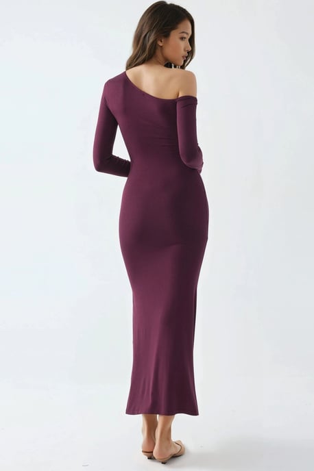 Asymmetrisk Krage Maxi Klänning med Slits - Image 3