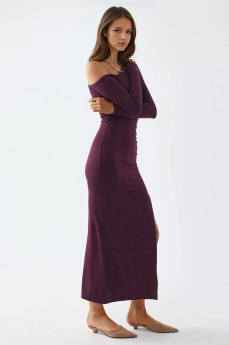 Asymmetrisk Krage Maxi Klänning med Slits - Image 4