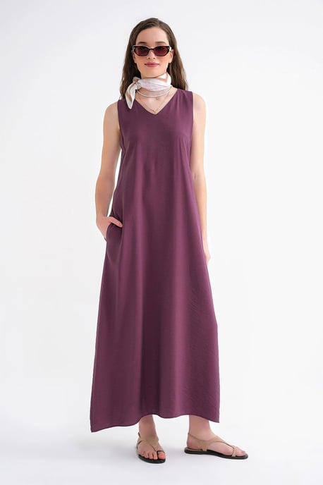 V-hals Mouwloze Maxi-jurk met Pocketen - Image 2